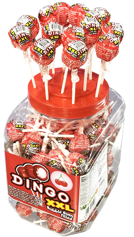 Dingo XXL 100 Bubble Gum Filled Lollipop Cherry Flavor