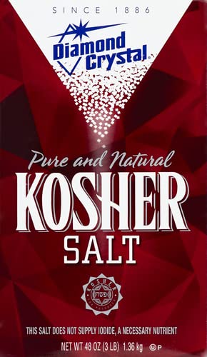 Diamond Crystal Kosher Salt â€“ Full Flavor, No Additives and Less Sodium - Pure and Natural Since 1886-3 Pound Box