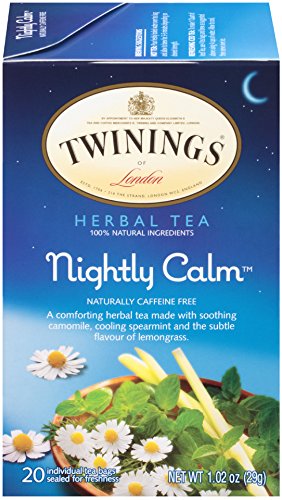 Twinings Nightly Calm Herbal Tea, 20 Count Pack of 6, Individually Wrapped Tea Bags, Camomile, Spearmint & Lemongrass, Caffeine Free