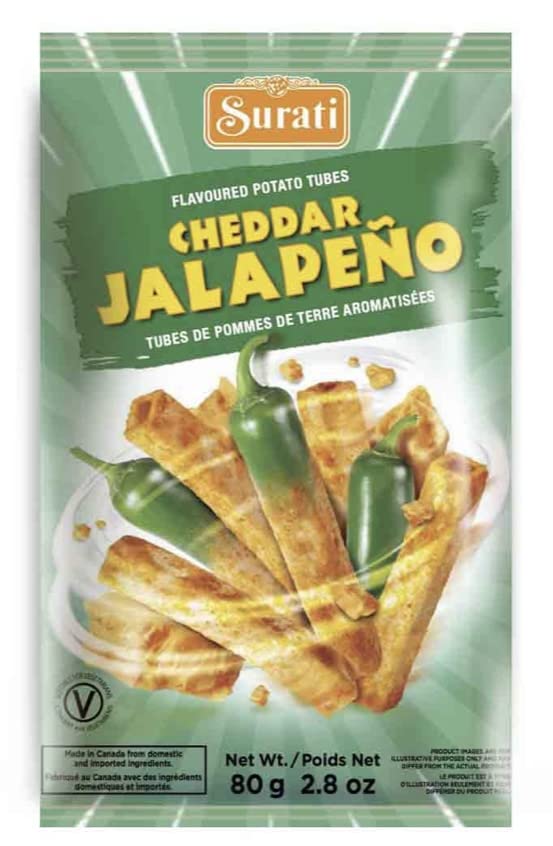 Surati Indian New Flavoured Potato snacks 80gm (2.8 oz) - Cheddar JalapeÃ±o Tubes