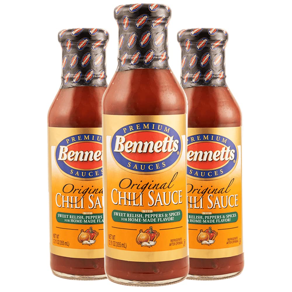 Bennett's Original Chili Sauce, 12 oz Bottle, Pack of 3, Classic Homemade Taste, Kosher Pantry Staple, Sweet and Spicy Sauce for Meatloaf, Sloppy Joes, Burgers, Grilling, and More