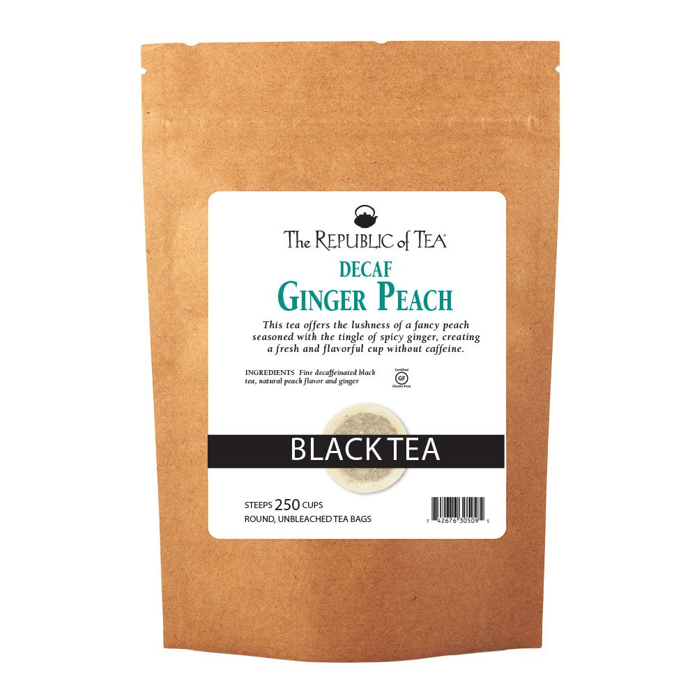 The Republic of Tea Decaf Ginger Peach Black Tea, Pack of 250 Tea Bags