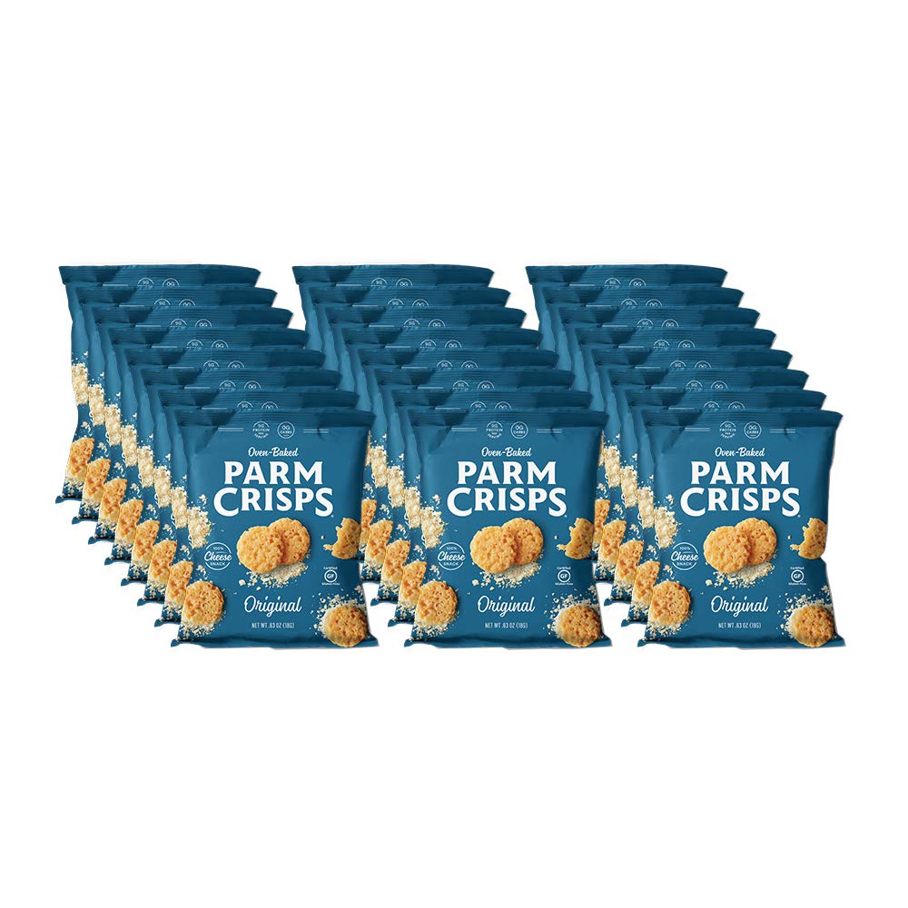 ParmCrisps â€“ Original Cheese Parm Crisps, Made Simply with 100% REAL Parmesan Cheese, Made Simply with 100% REAL Cheese | Healthy Keto On-the-Go Snacks, Low Carb, High Protein, Gluten Free, Oven Baked, Keto-Friendly | 0.63oz (Pack of 24)