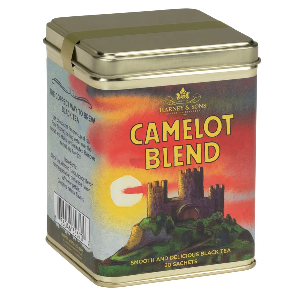 Harney & Sons Camelot Blend Tea, Black Tea with Almond and Honey Flavors, 20 sachet tin