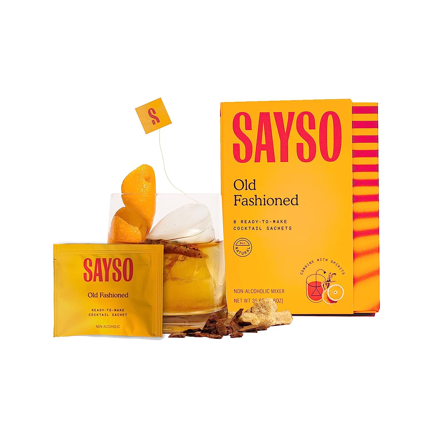 SAYSO Cocktail Tea Bags - Instant Cocktail Mixers or Mocktail Mixers - No Hot Water Needed - An Old Fashioned Cocktail Mix - Professionally Crafted - All Natural Ingredients - Low Calorie, Low Sugar