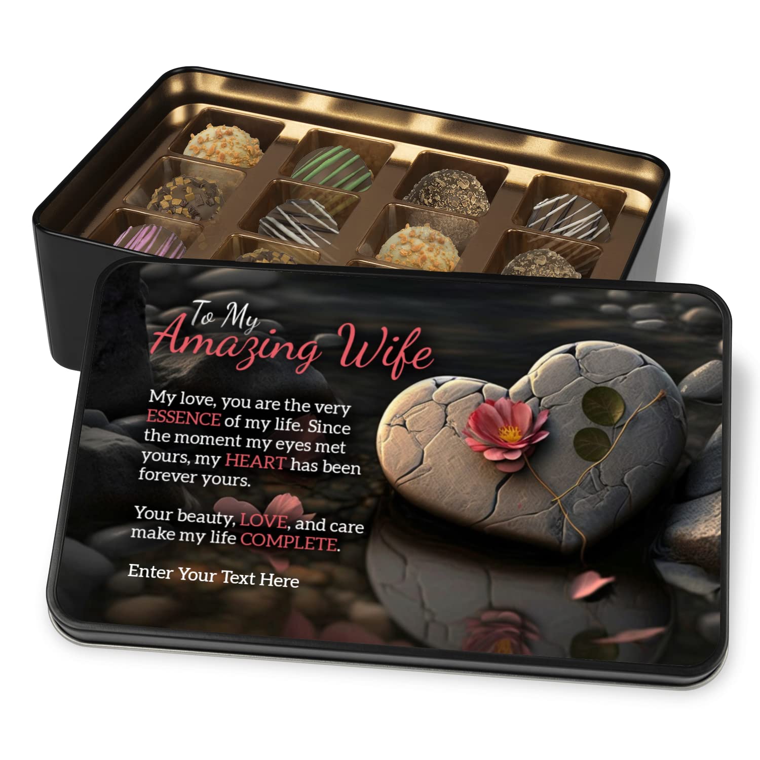 To My Amazing Wife Luxury Handmade Chocolate Truffles In Personalized Keepsake Tin - Gift For Wife - Gifts For Women - Gifts For Her - Chocolate - With Personalized Text