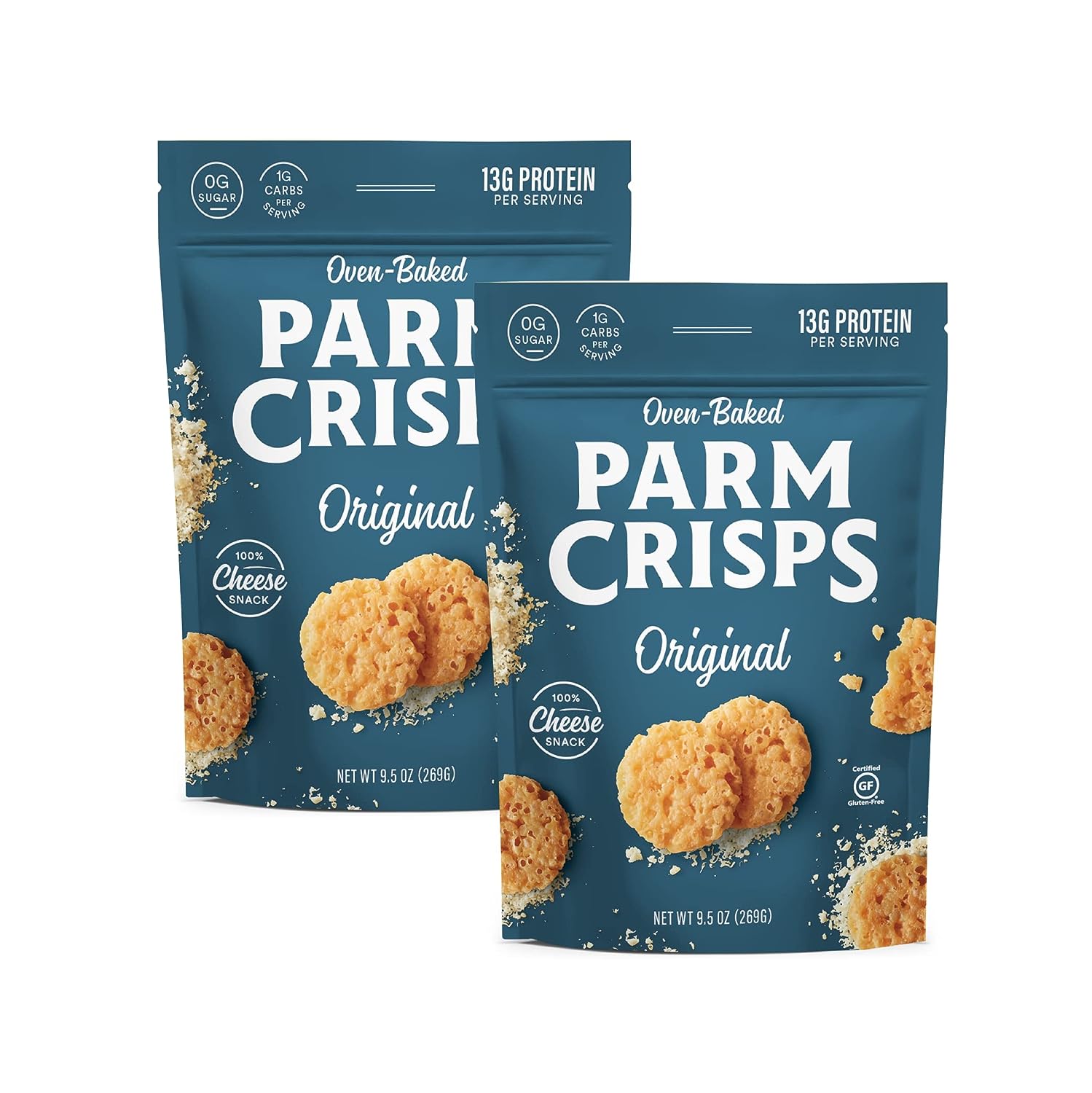 ParmCrisps â€“ Party Size Original Cheese Parm Crisps, Made Simply with 100% REAL Parmesan Cheese | Healthy Keto Snacks, Low Carb, High Protein, Gluten Free, Oven Baked, Keto-Friendly | 9.5 Oz (Pack of 2)