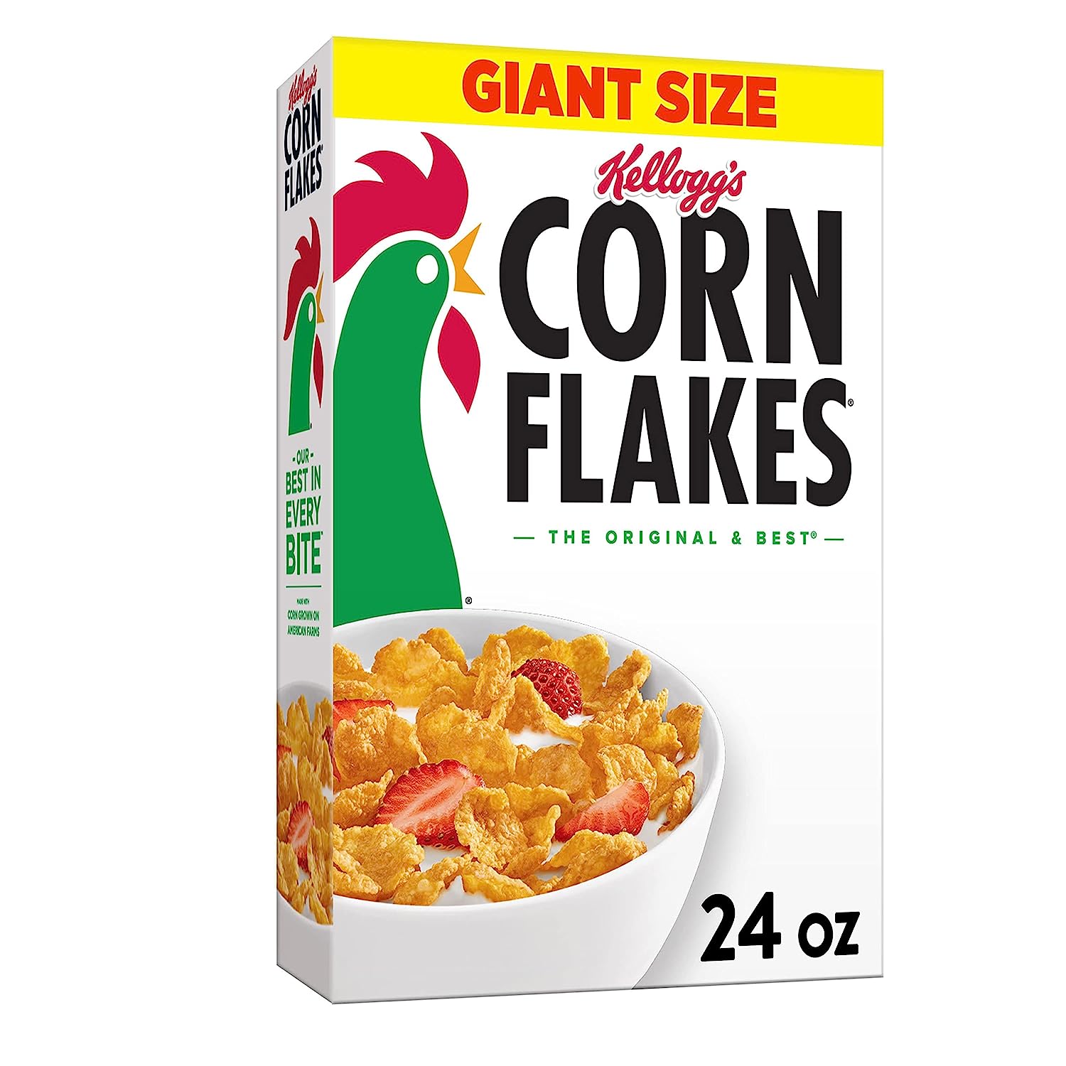 Corn Flakes Cold Breakfast Cereal, 8 Vitamins and Minerals, Fat Free, Giant Size, Original, 24oz Box (1 Box)