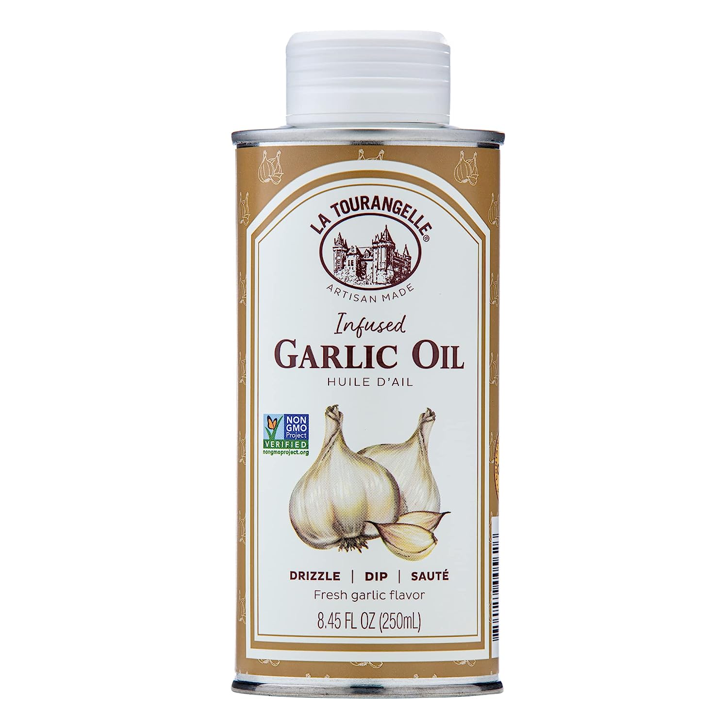 La Tourangelle, Garlic Oil, High Oleic Oil for Cooking Pastas, Salad Dressings, Drizzle on Popcorn, Irresistible Aroma and Flavor, 8.45 fl oz