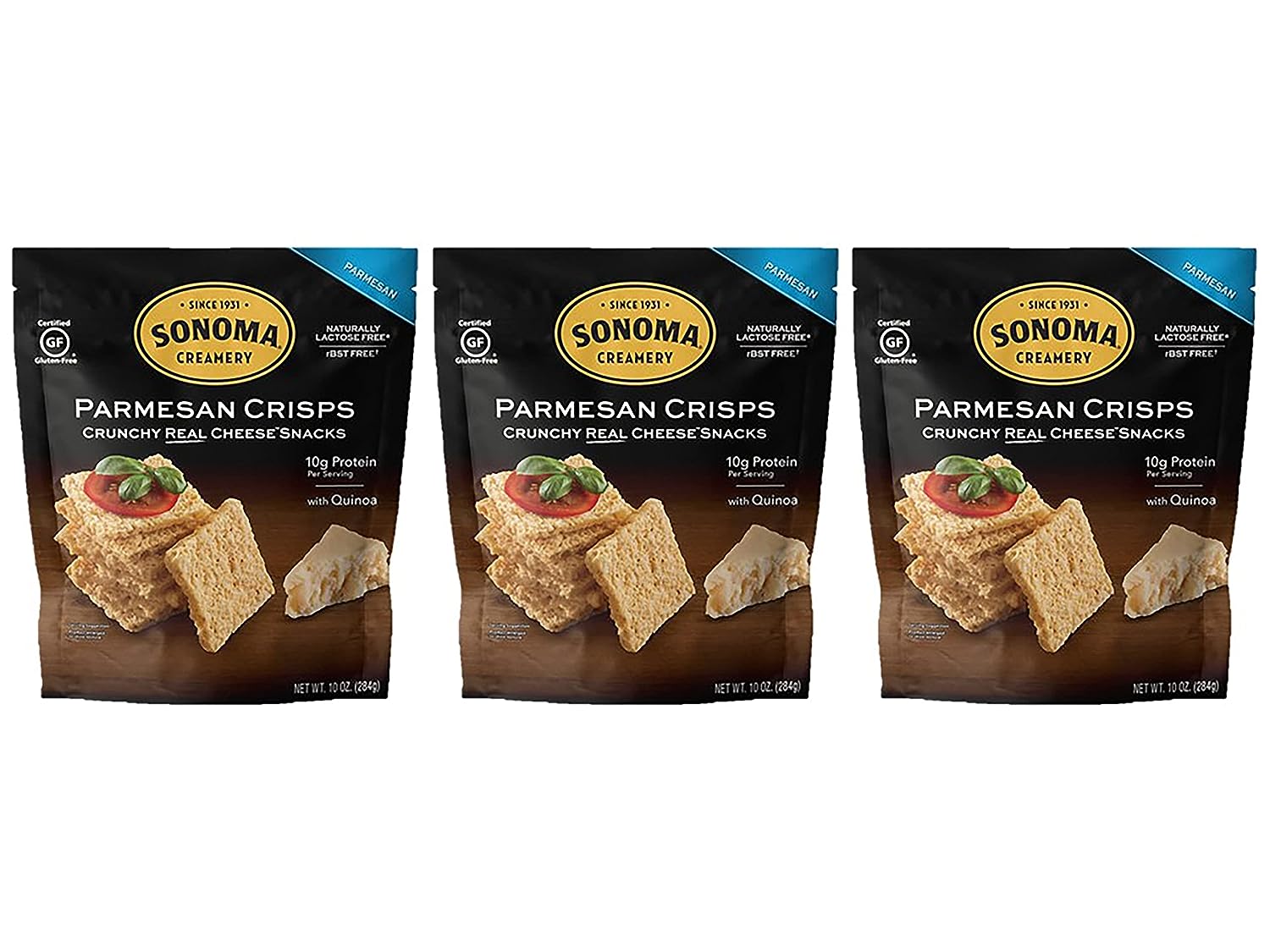 Sonoma Creamery Cheese Crisps - Parmesan 3 Count Pack Savory Cheese Cracker Snack High Protein Low Carb Gluten Free Wheat Free (10 Ounce (3 Count) ea.)