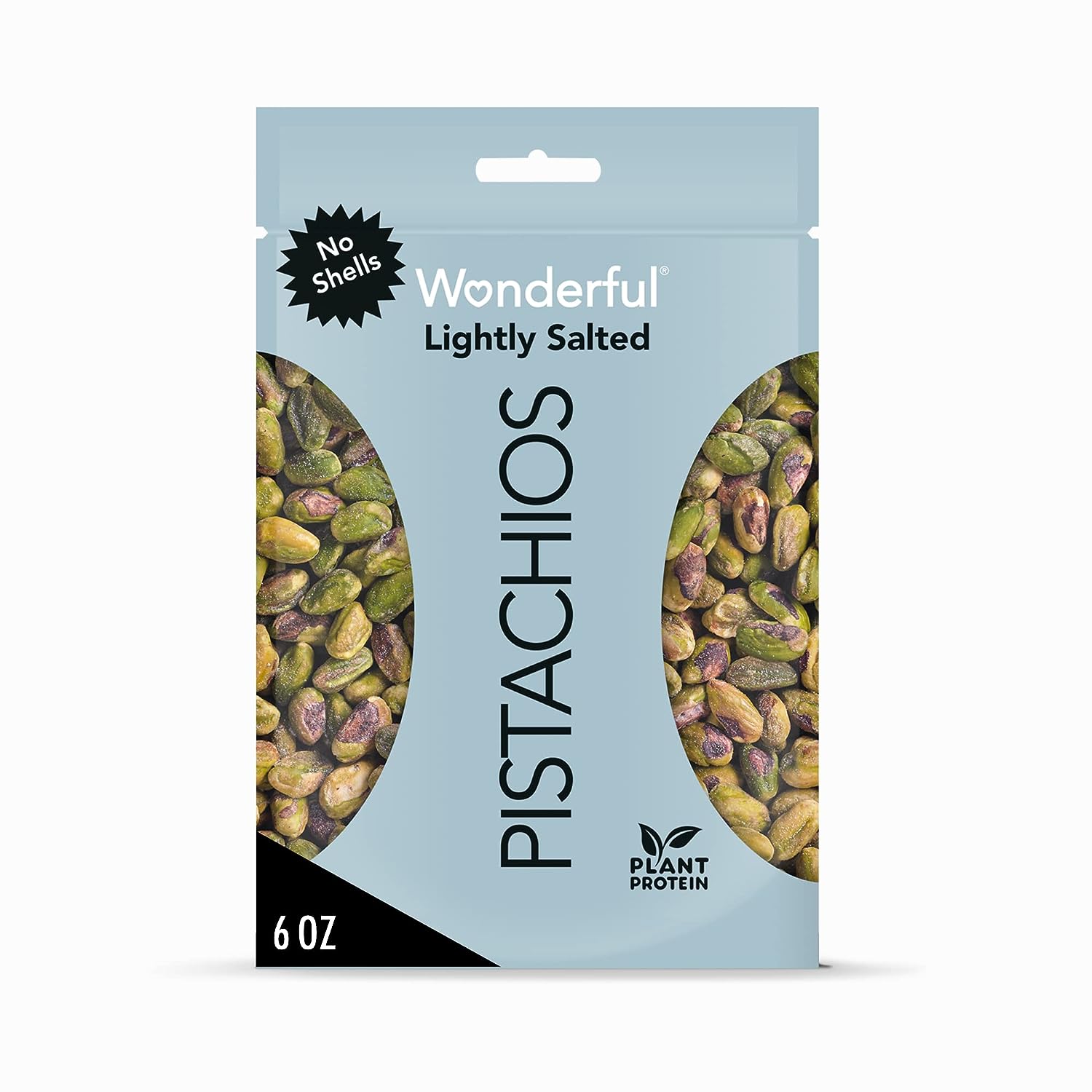 Wonderful Pistachios, No Shells, Lightly Salted Nuts, 6oz Resealable Bag