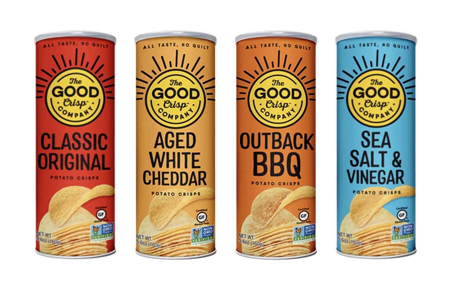 The Good Crisp Company, Potato Chips Variety Pack, 5.6 Ounce Canisters, Pack of 4 (Variety Pack) Non-GMO, Allergen Friendly, Potato Chip Snack Pack, Gluten Free Snacks