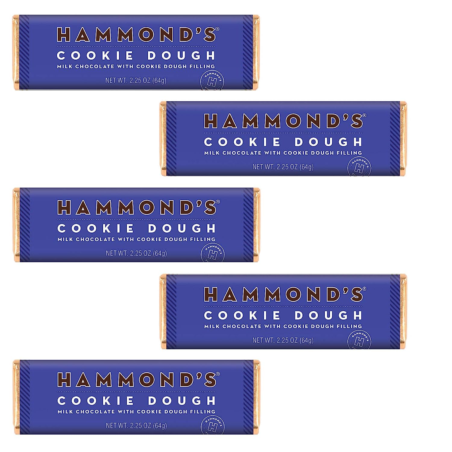 Hammond's Candies Gourmet Chocolate Candy Bars Cookie Dough | Sweet Milk Chocolate, Chocolate Chip Cookie Dough Candy Bar, Premium Ingredients, Certified Kosher, Handcrafted in the USA | Pack 5