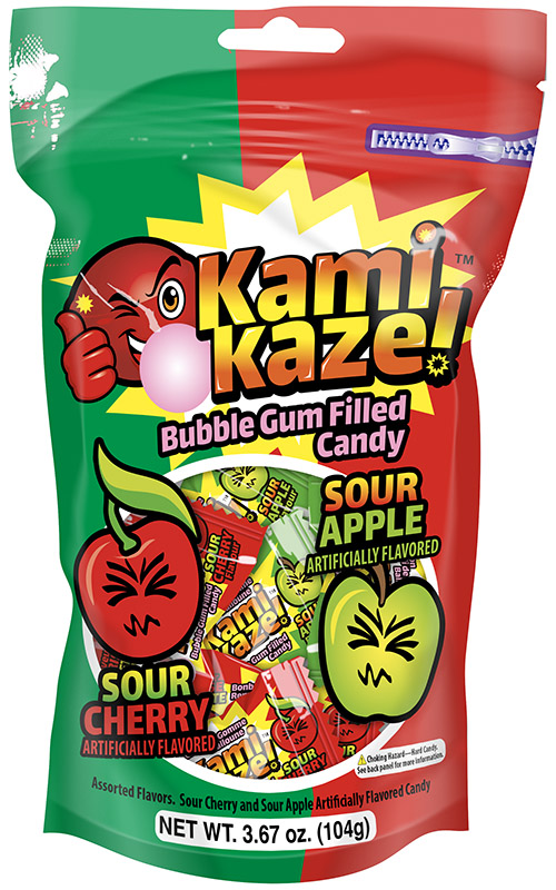 Kamikaze™ Sour Candies Filled with Bubble Gum | Assorted Sour Flavors Cherry & Apple