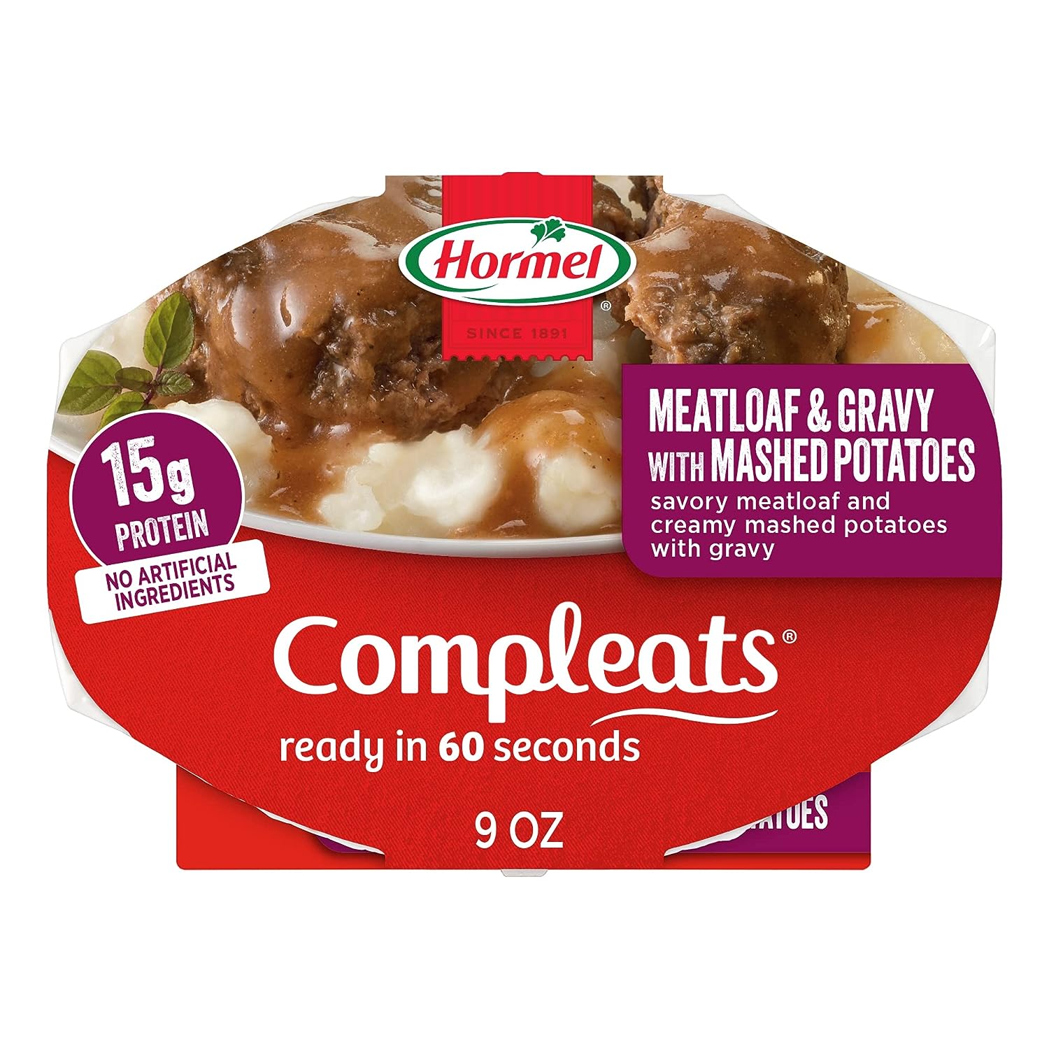 HORMEL COMPLEATS Meatloaf & Gravy With Mashed Potatoes Microwave Tray, 9 oz. (6 Pack)