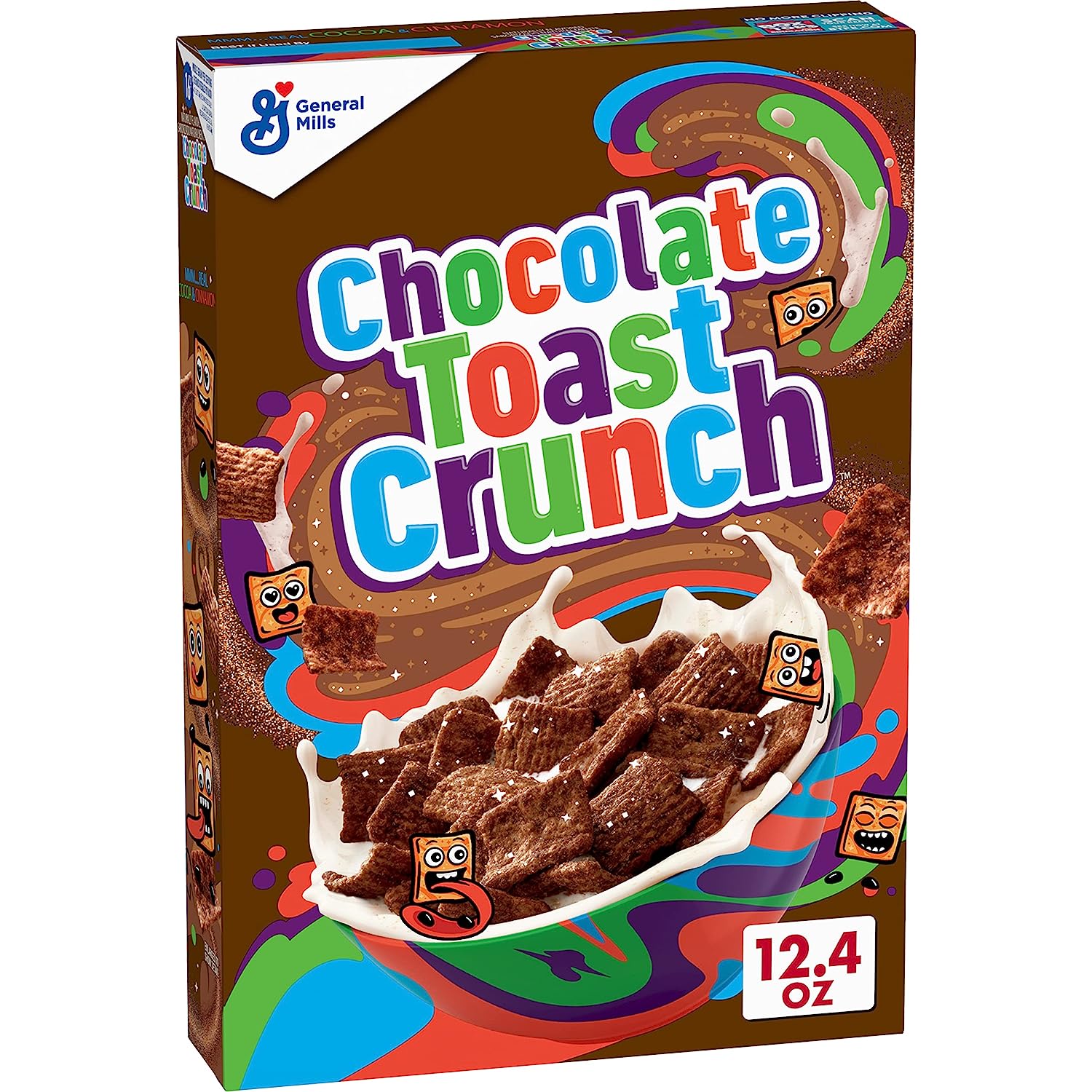 Chocolate Toast Crunch Breakfast Cereal, Crispy Chocolate Cinnamon Cereal, 12.4 oz. Cereal Box