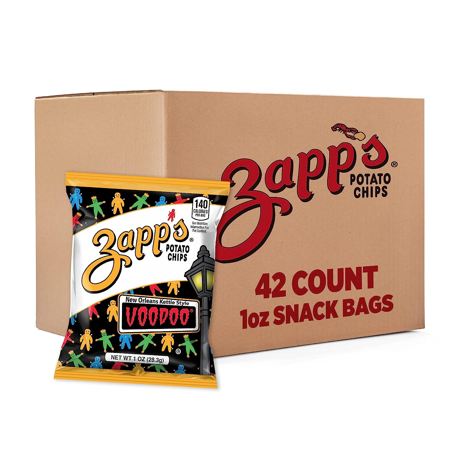 Zapp's New Orleans Kettle-Style Potato Chips, Voodoo Flavor (1 oz Bags, 42 Count) Ã¢Ã¢â€šÂ¬Ã¢â‚¬Å“ Crunchy Chips with Salt & Vinegar Tang and Smoky BBQ Sweetness, Gluten Free, Perfect On-The-Go Snack