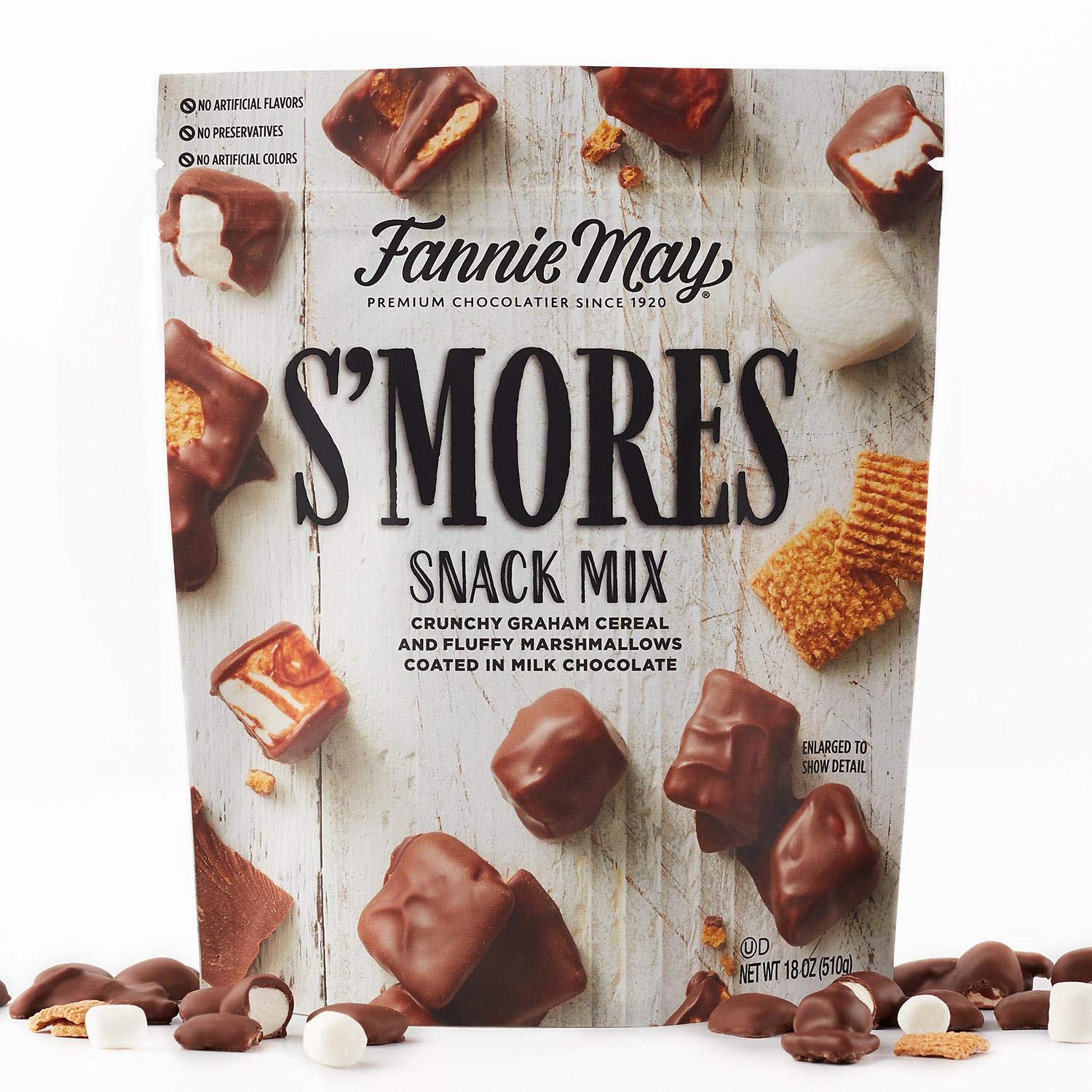 Fannie May Harry London Gourmet Chocolates S'mores Snack Mix Crunchy Cereal & Fluffy Chocolate-Covered Marshmallows - 18 oz.