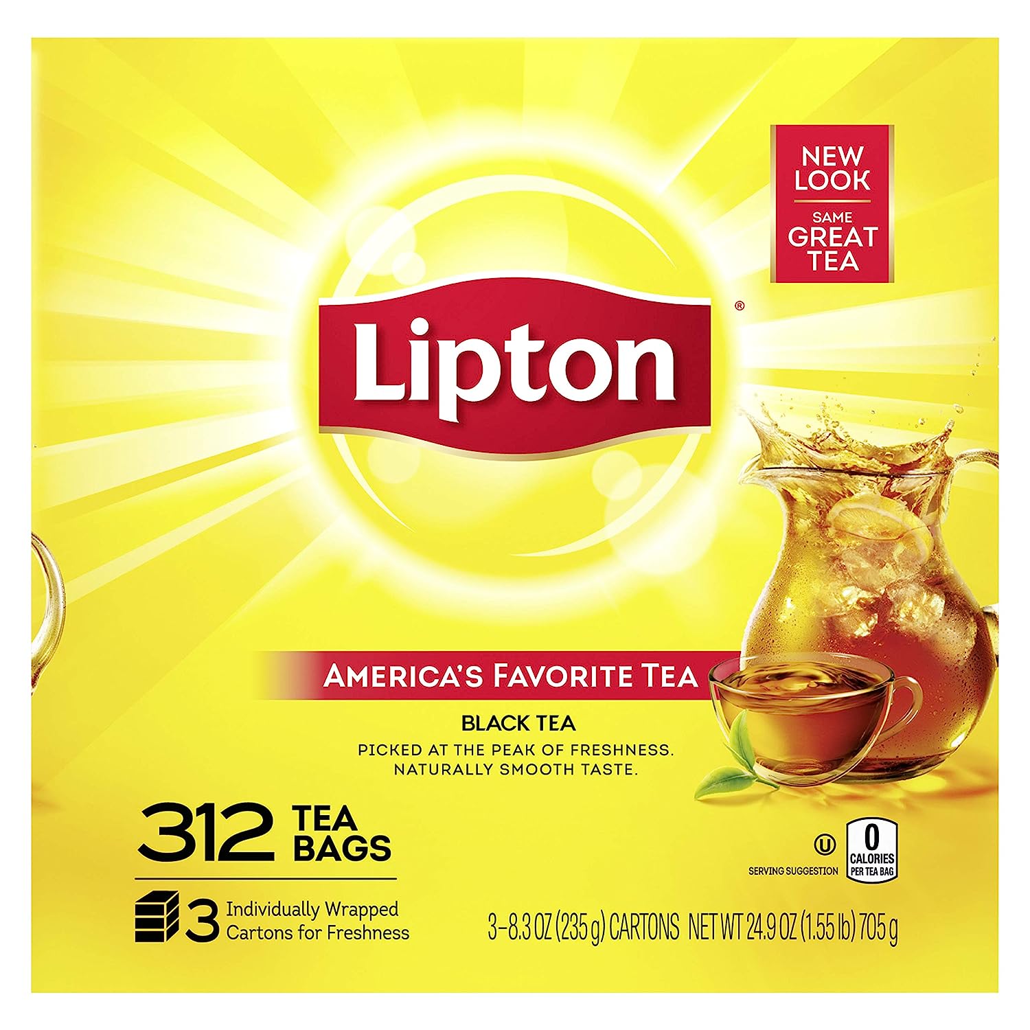 Lipton Tea Bags For A Naturally Smooth Taste Black Tea Can Help Support a Healthy Heart 24.9 Oz 312 Count