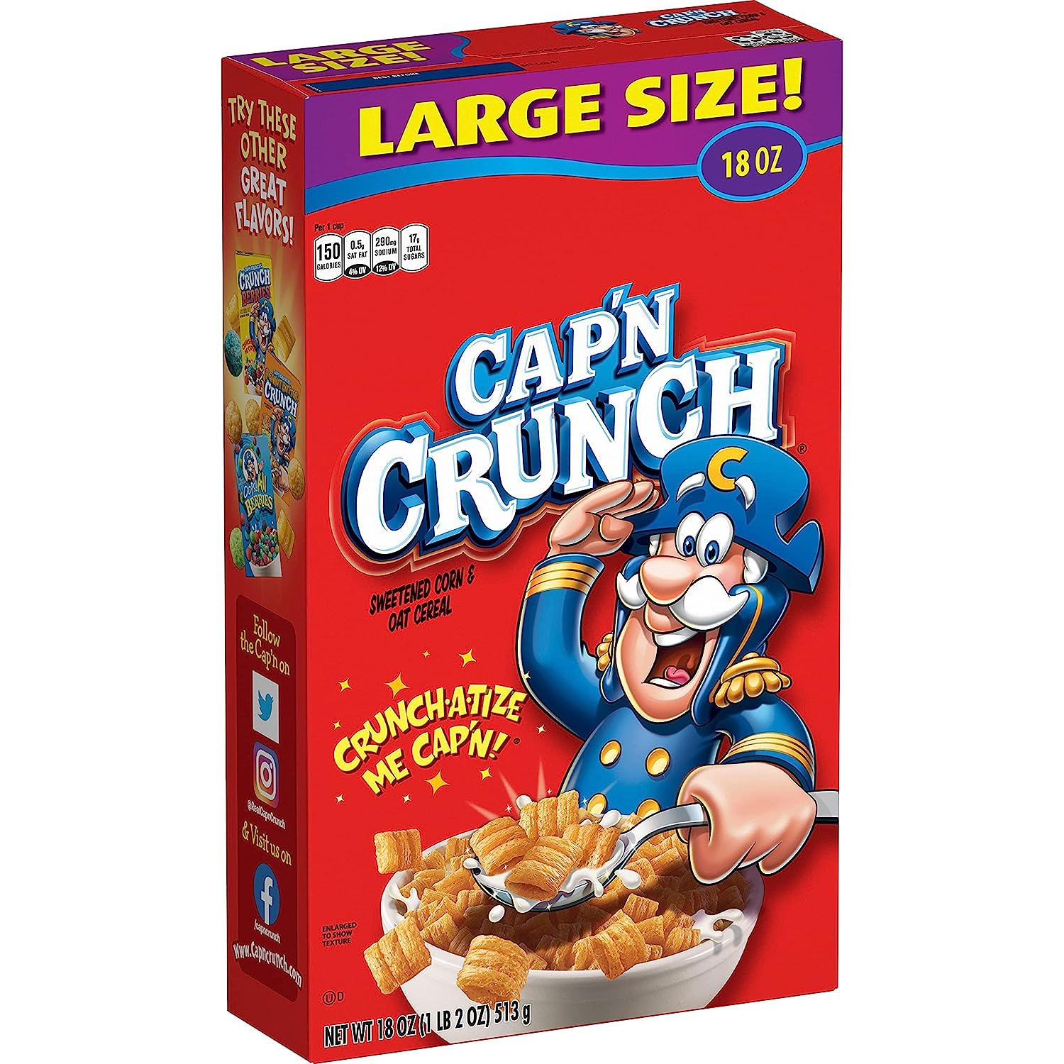 Quaker Cap'n Crunch Breakfast Cereal, 18oz Box, 18 Oz