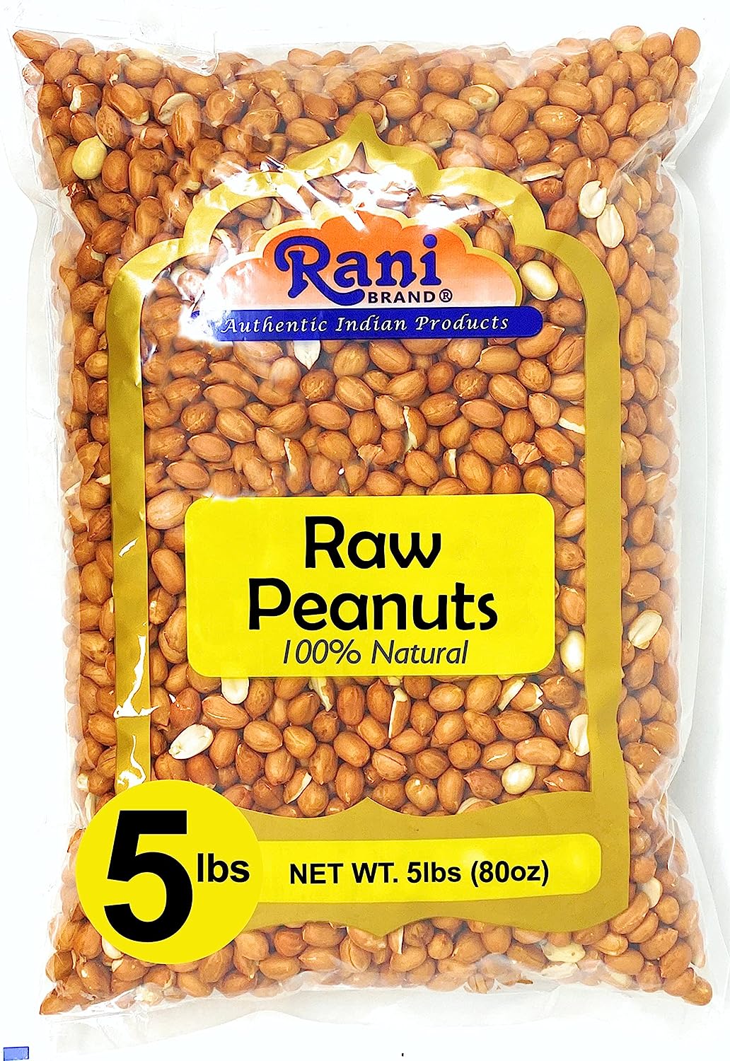 Rani Peanuts, Raw Whole With Skin (uncooked, unsalted) 80oz (5lbs) 2.27kg Bulk ~ All Natural | Vegan | Gluten Friendly | Fresh Product of USA ~ Spanish Grade Groundnut/Red-skin