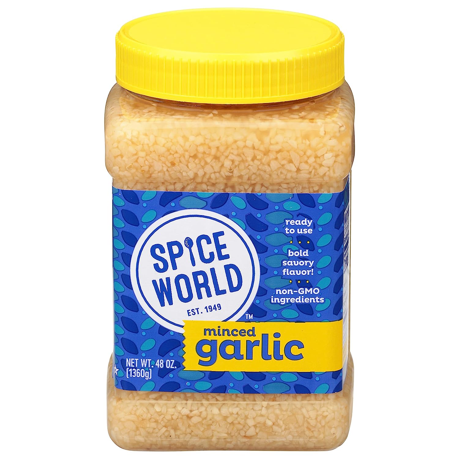 Spice World Minced Garlic â€“ Bulk 48 oz Garlic Container â€“ Ready-to-Use Seasonings for Cooking, Reduce Prep Work and Easily Add Flavor