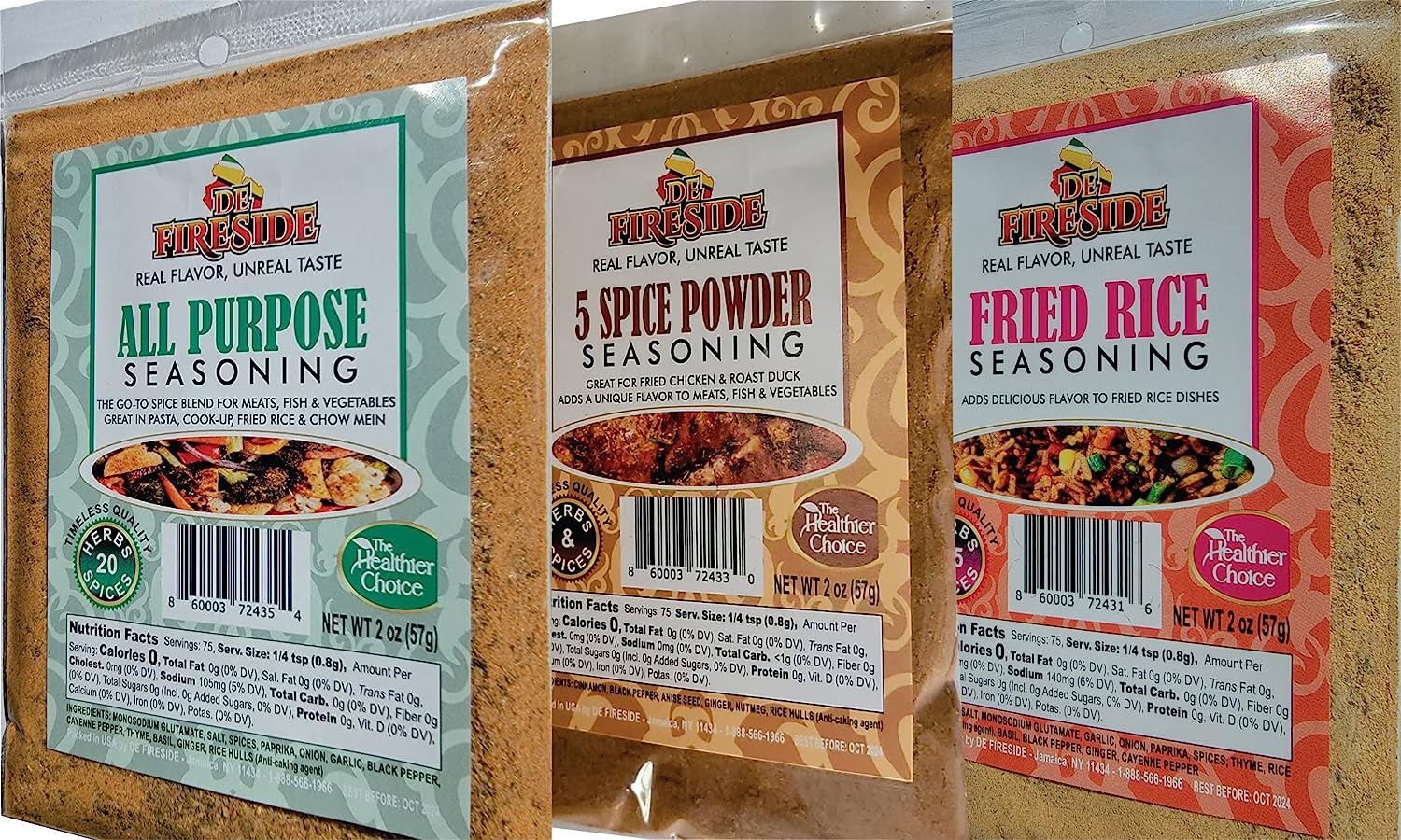 Premium Blends, Seasoning Variety Bundle, Caribbean Flavors, All Natural, Healthy Herb and Spice Blends - Fried Rice, 5 Spice Powder, All Purpose, 2 Ounce (57g) each, 3 pack, Reclosable Bags Lock in Flavor and Freshness