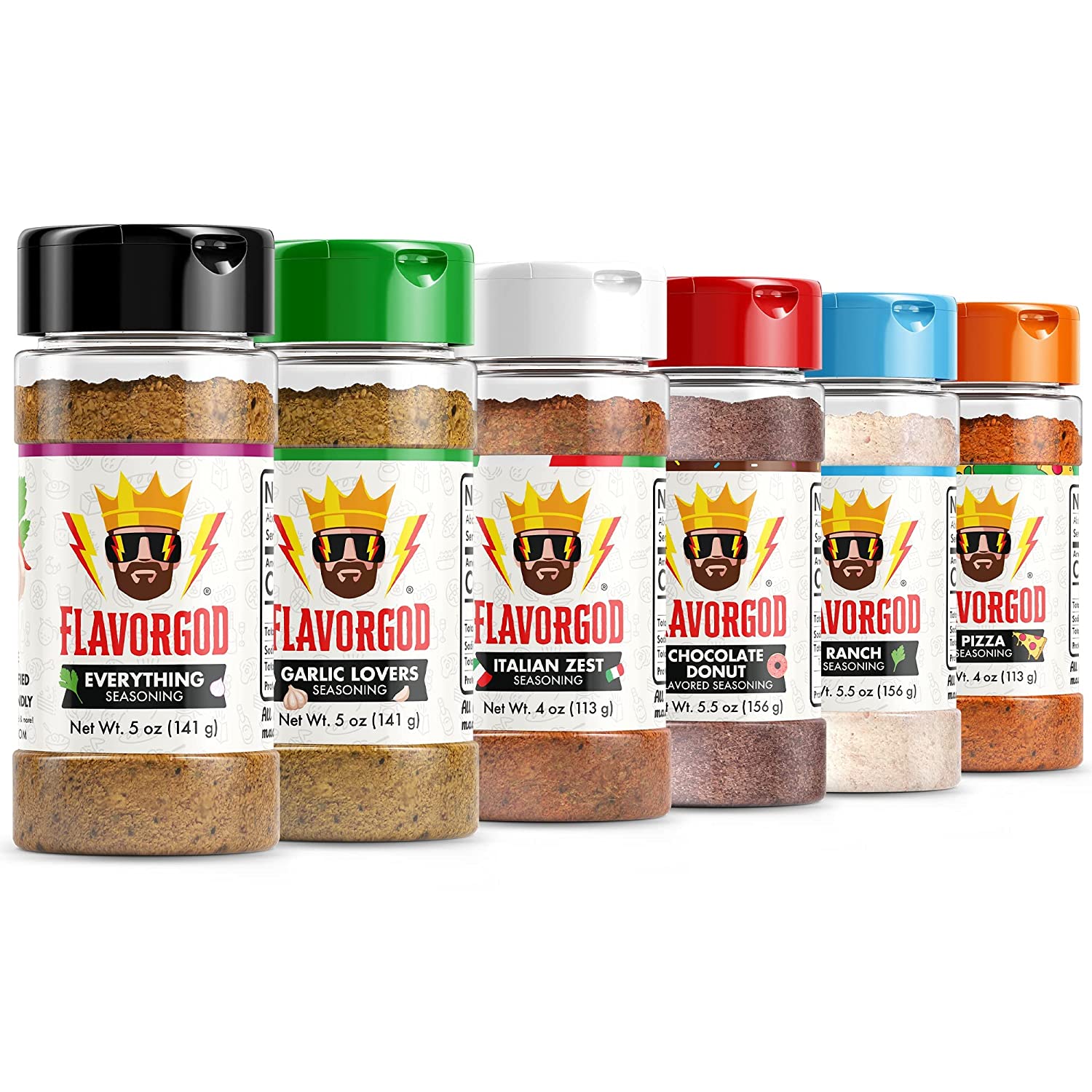 Meal Prep Spices, Combo Pack of 6 (Everything, Garlic Loverâ€™s, Italian Zest, Chocolate Donut, Ranch & Pizza) - Herb, Spice and Seasoning Gift Set, Premium Natural & Healthy Blend - Low Sodium Chicken, Beef, Seafood Seasoning & Steak Rub by Flavor God