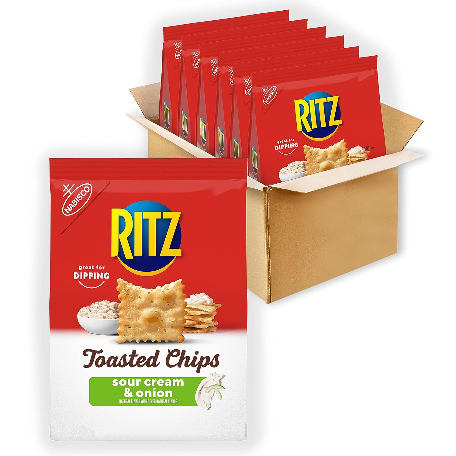 RITZ Toasted Chips Sour Cream and Onion Crackers,8.1 oz Bags(pack of 6)