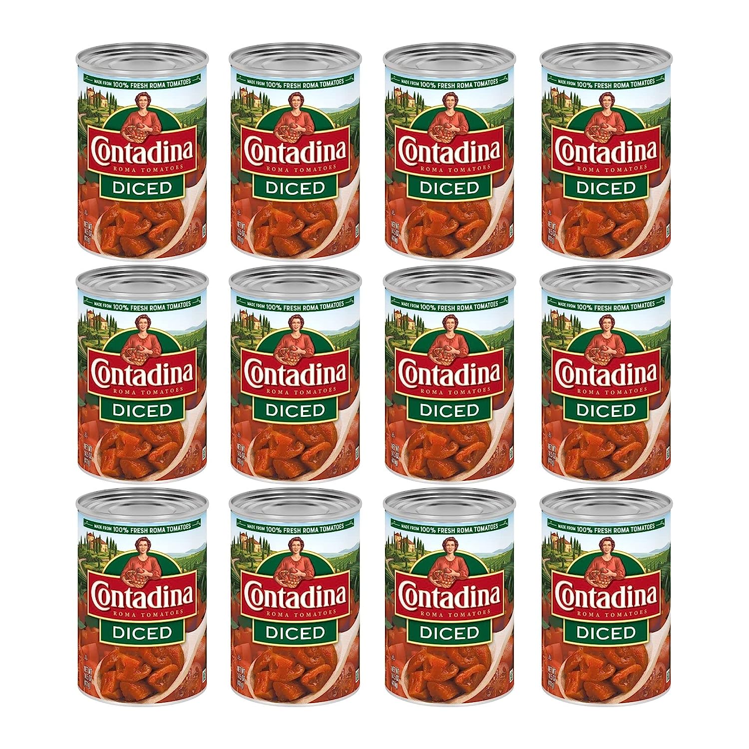 CONTADINA Diced Tomatoes, 12 Pack, 14.5 oz Can, Red