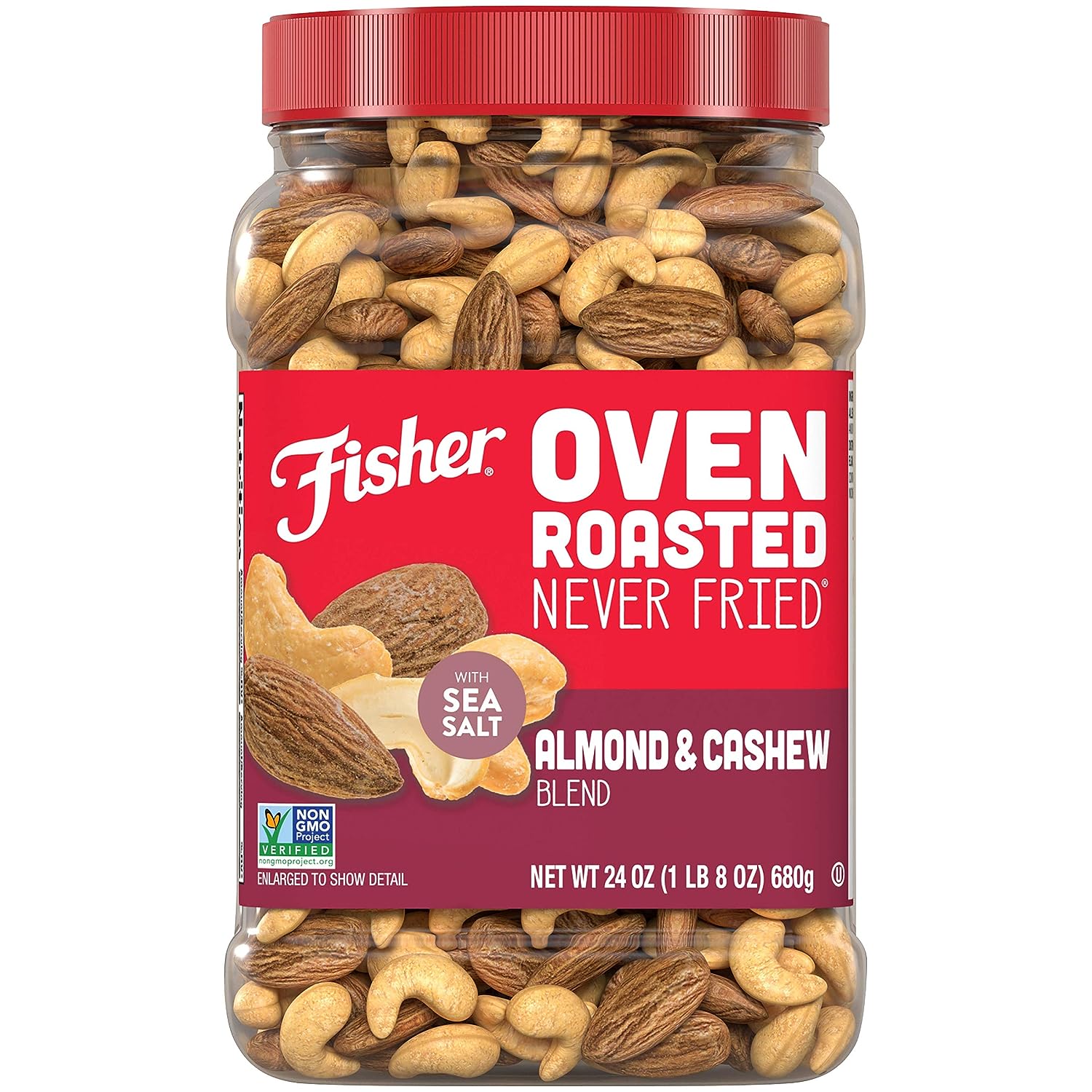 Fisher Snack Oven Roasted Never Fried Almond and Cashew Blend, 24 Ounces, Made with Sea Salt, Non-GMO, No Oils, Artificial Ingredients or Preservatives