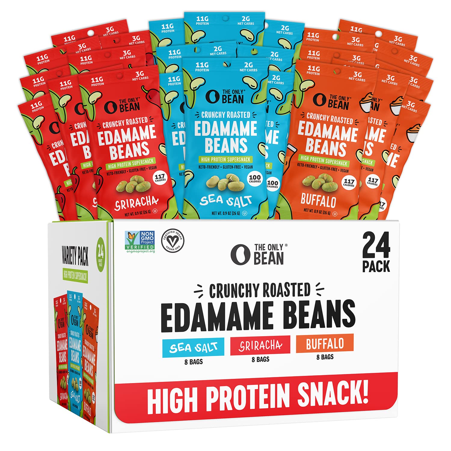 The Only Bean Crunchy Roasted Edamame - Healthy Snacks for Adults and Kids (Variety Pack)