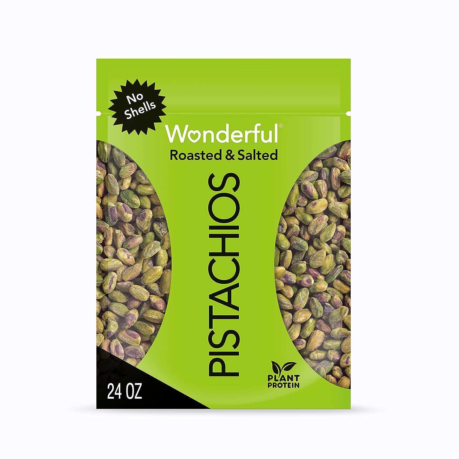 Wonderful Pistachios, No Shells, Roasted & Salted Nuts, 24oz Resealable Bag