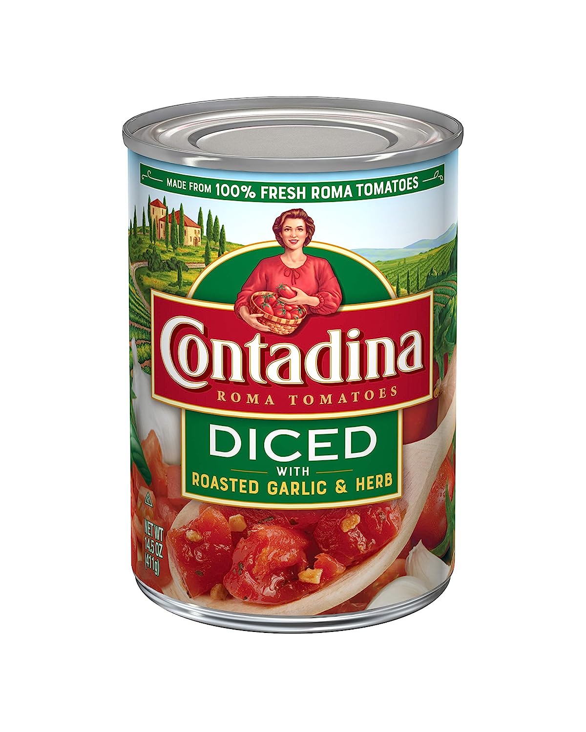 Contadina Canned Diced Roma Tomatoes, Roasted Garlic, 14.5-Ounce Cans (Pack of 12)