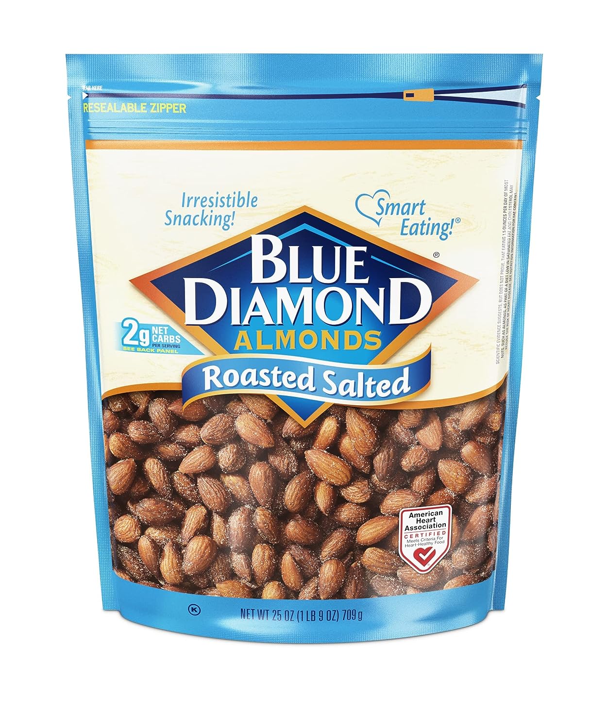 Blue Diamond Almonds Roasted Salted Snack Nuts, 25 Oz Resealable Bag (Pack of 1)