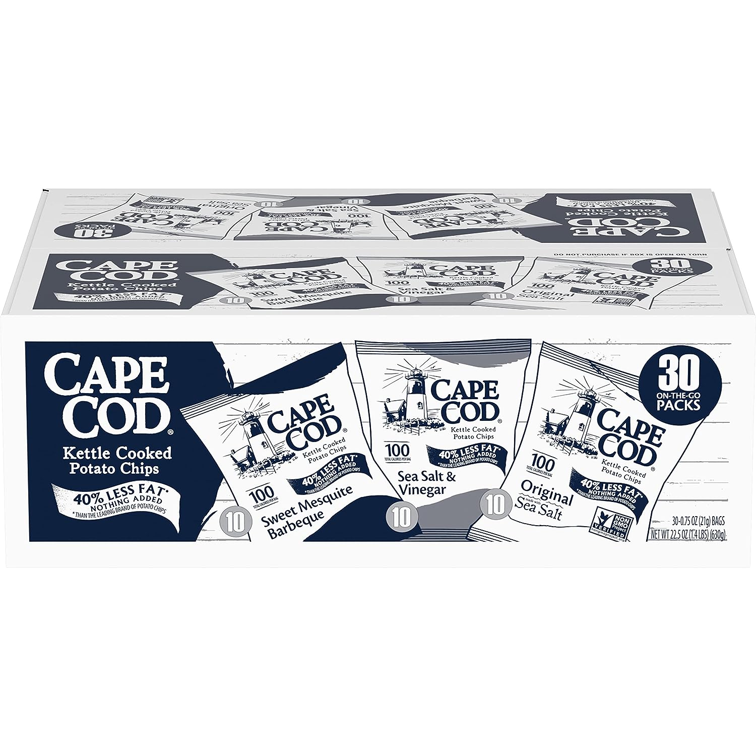 Cape Cod Potato Chips, Less Fat Kettle Chips, Variety Pack, 30 Ct (Pack of 30)