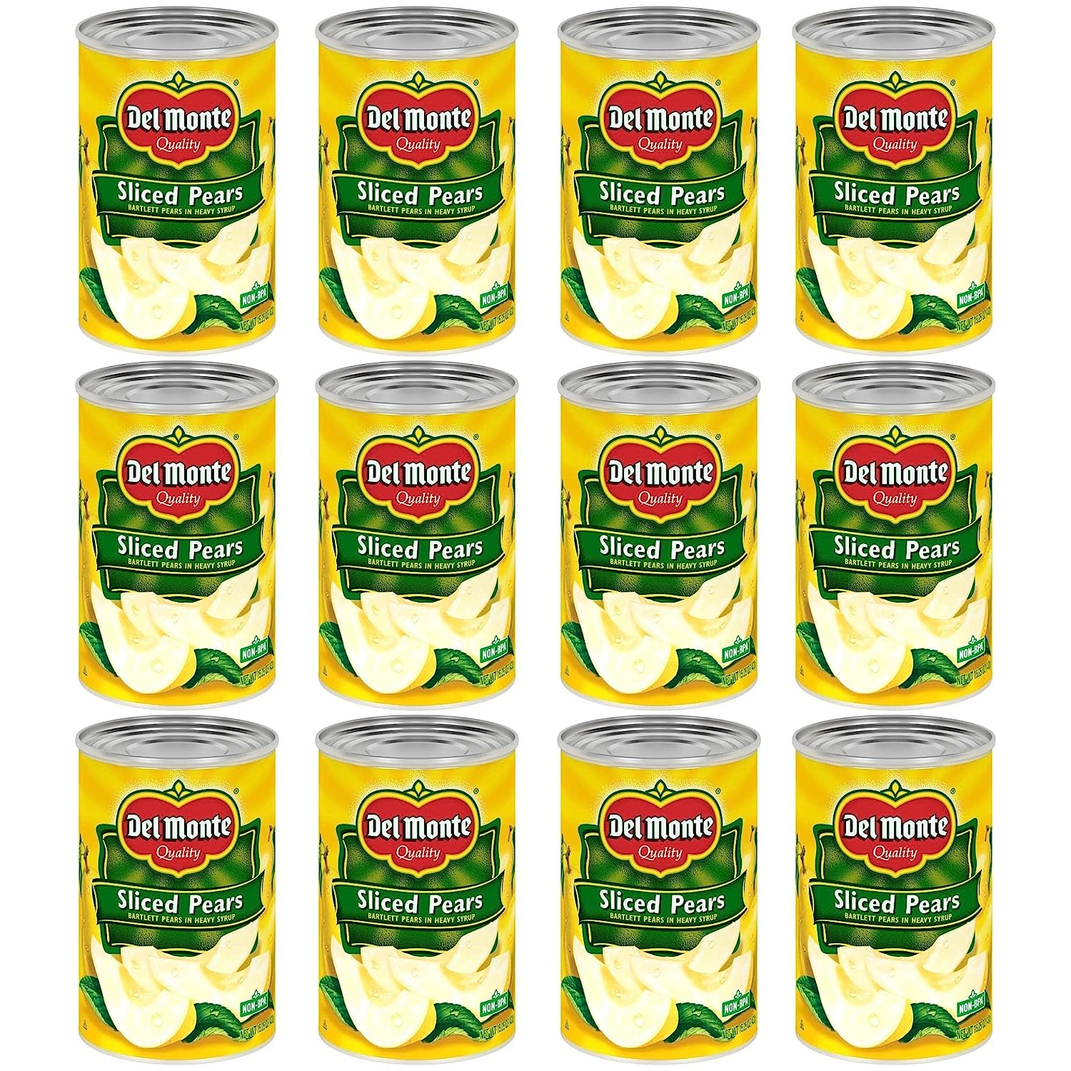 DEL MONTE Sliced Bartlett Pears in Heavy Syrup, Canned Fruit, 15.25 Ounce (Pack of 12)