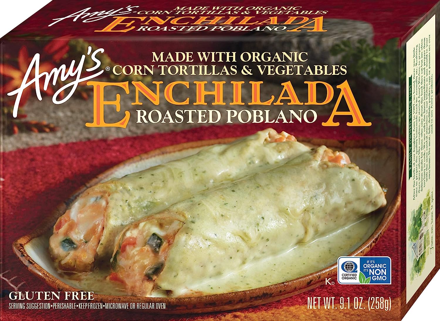 Amy's Frozen Meals, Roasted Poblano Enchilada Entree, Gluten Free, 9.1 oz.