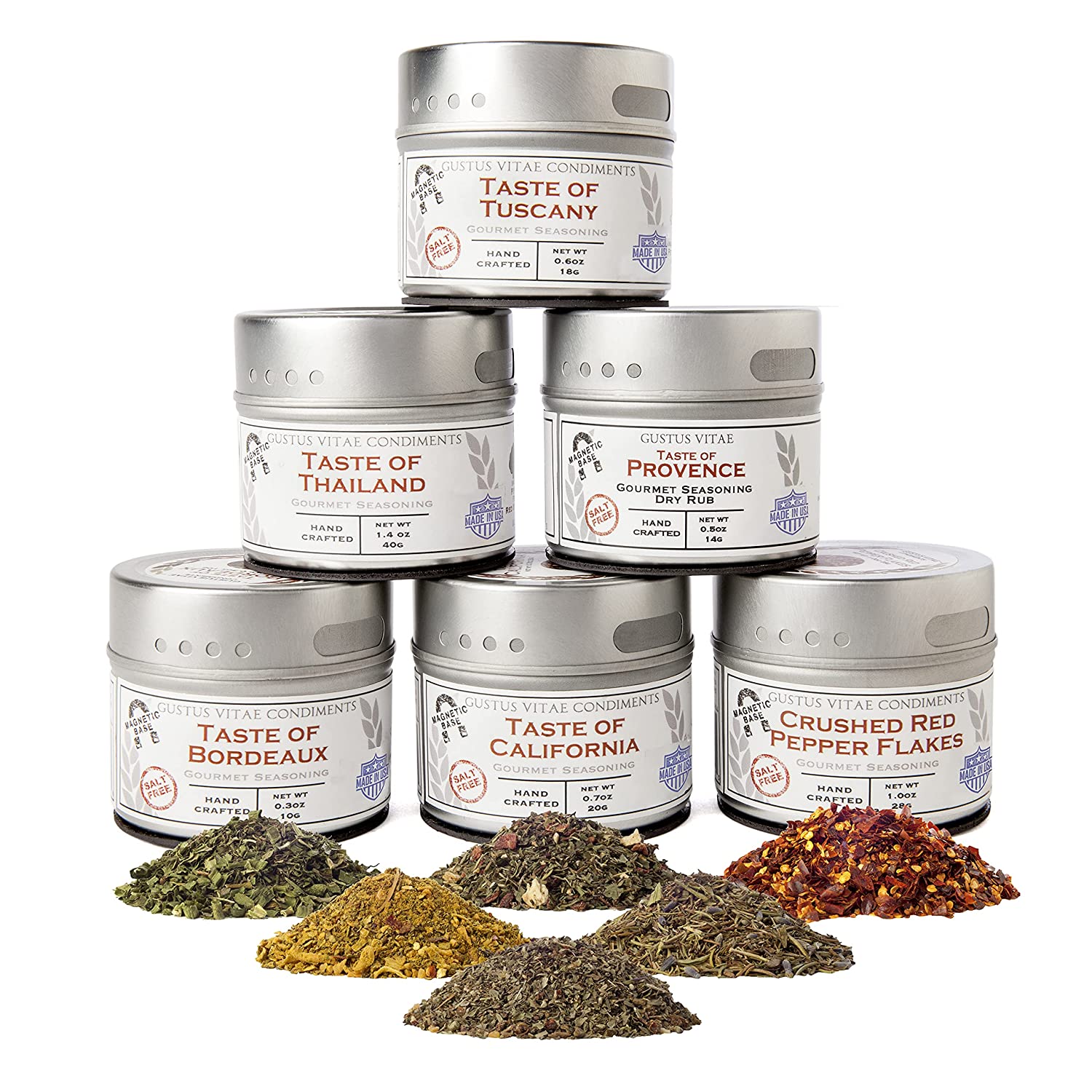 Salt-Free Gourmet Seasoning Collection | Non-GMO | 6 Magnetic Tins | Small Batch Spice Blends