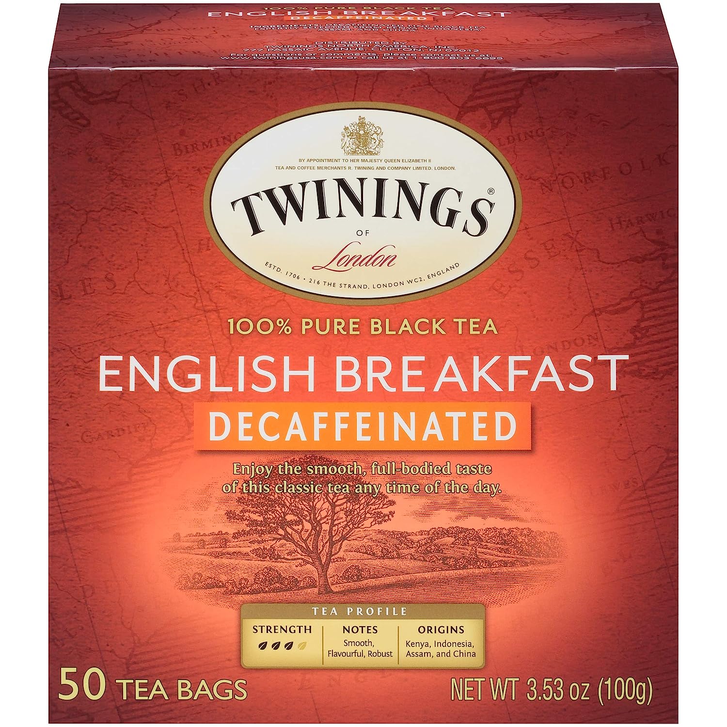 Twinings of London Decaffeinated English Breakfast Black Tea Bags, 50 Count (Pack of 6)