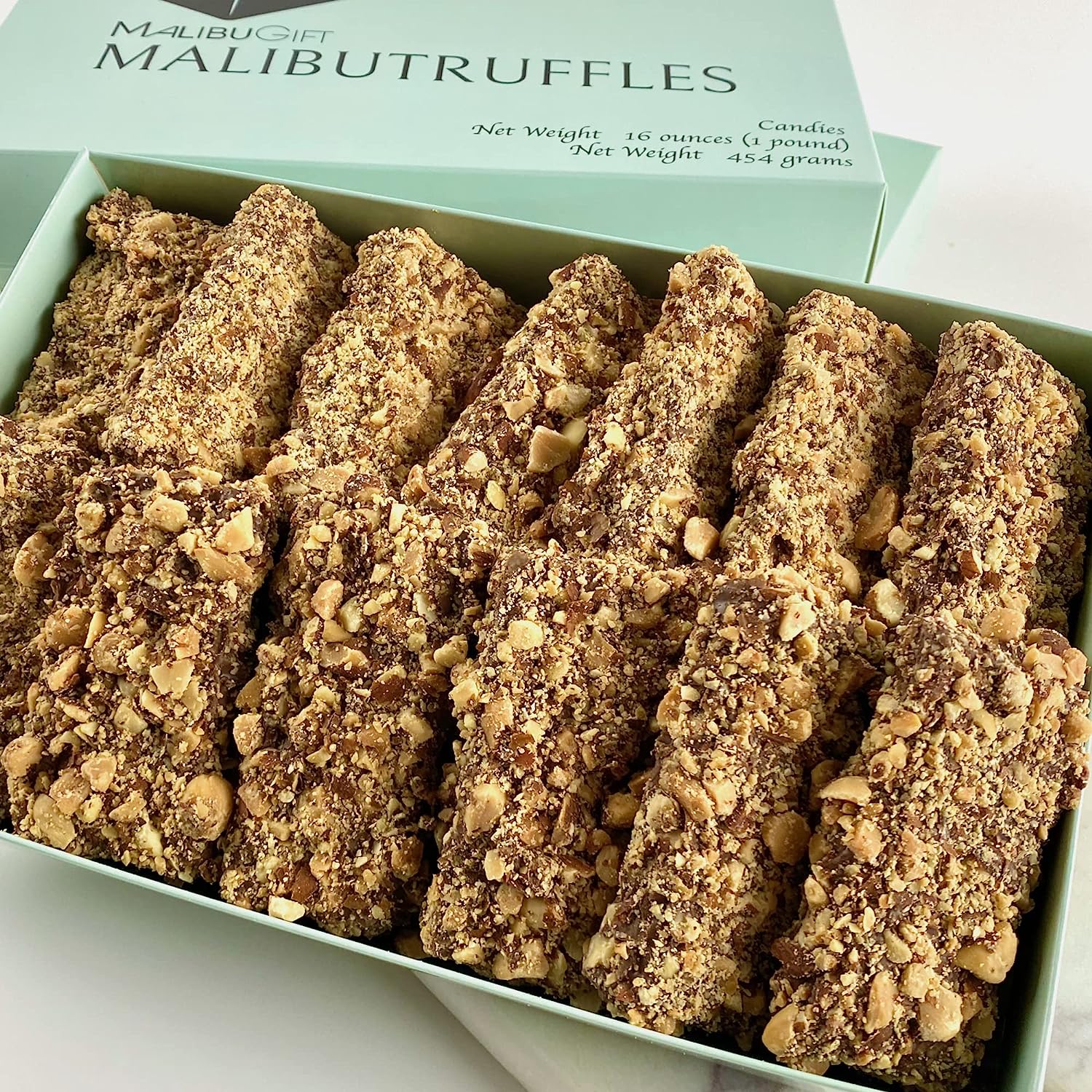 MalibuGift Gourmet English Toffee Candy rolled in Dark Chocolate and Roasted Almonds.