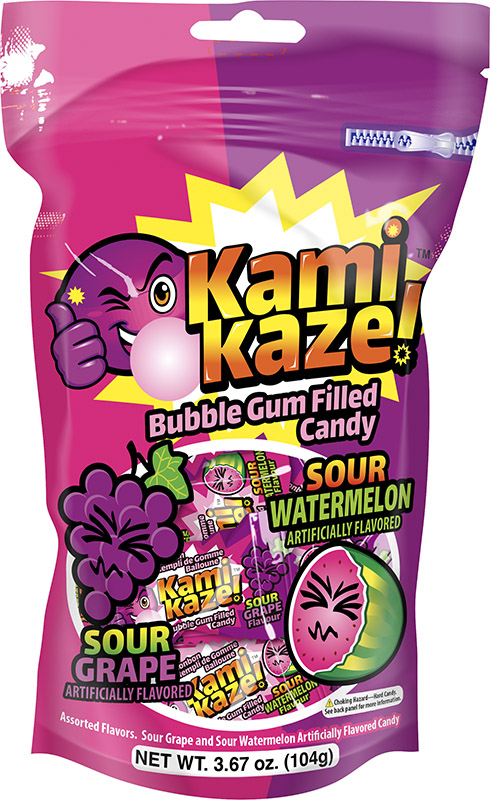 Kamikaze™ Sour Candies Filled with Bubble Gum | Assorted Sour Flavors Grape & Watermelon